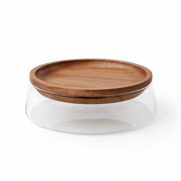 Aurora – Pote de Vidro com Tampa de Madeira Minimalista