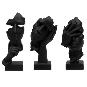 Faces do Silêncio – Esculturas Abstratas em Preto Fosco